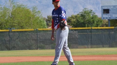 Joshua Stevens pitches during the MSBL Las Vegas Open