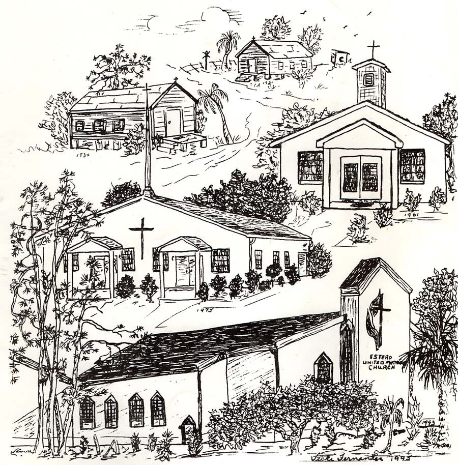 Sketch of the evolution of Estero UMC by Vicki Fernandez, 1995