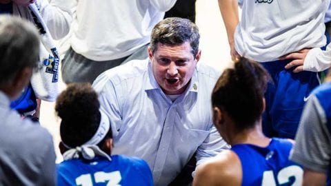 Coach Smesko during a March 22, 2019, game vs. Miami_Photo by Brady Young