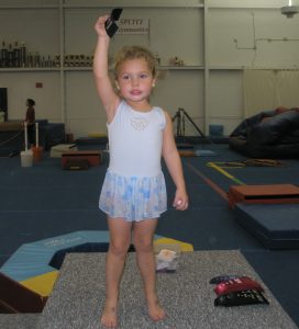 3-year old Julia in gymnastics class in Michigan
