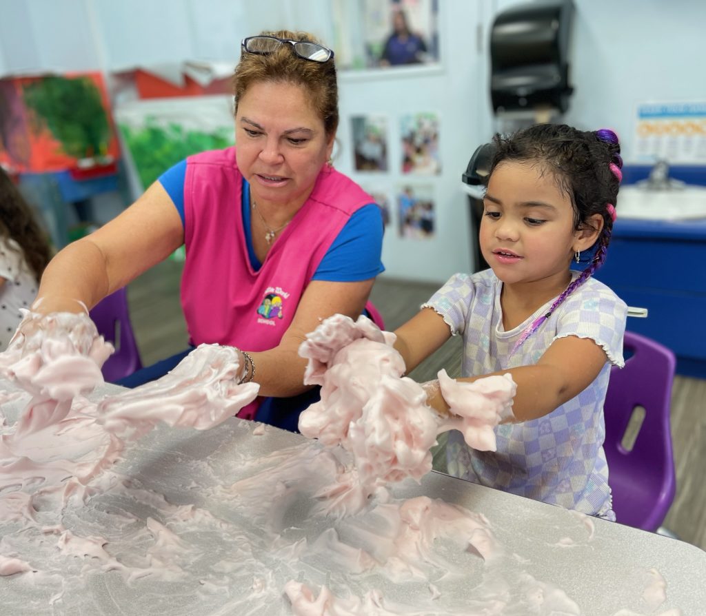 Alice Irizarry and student can use this soapy mess to practice writing and build motor skills at Creative World. (Courtesy photo)