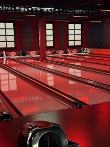 Illuminated lanes in the bowling alley at 810 (photo by Emily Golden_ Priority Marketing)