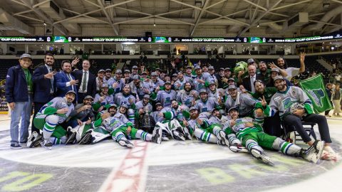 The Florida Everblades celebrate their third consecutive Kelly Cup win
