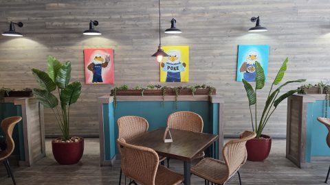 Interior of Poke Fusion_ with FGCU student art adorning the walls