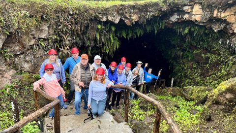 Students explore the lush biodiverse highland Scalesia Forest and the underground caverns of Los Gemelos_ the twin craters_ nestled on Santa Cruz Island in the Galapagos_ September 20