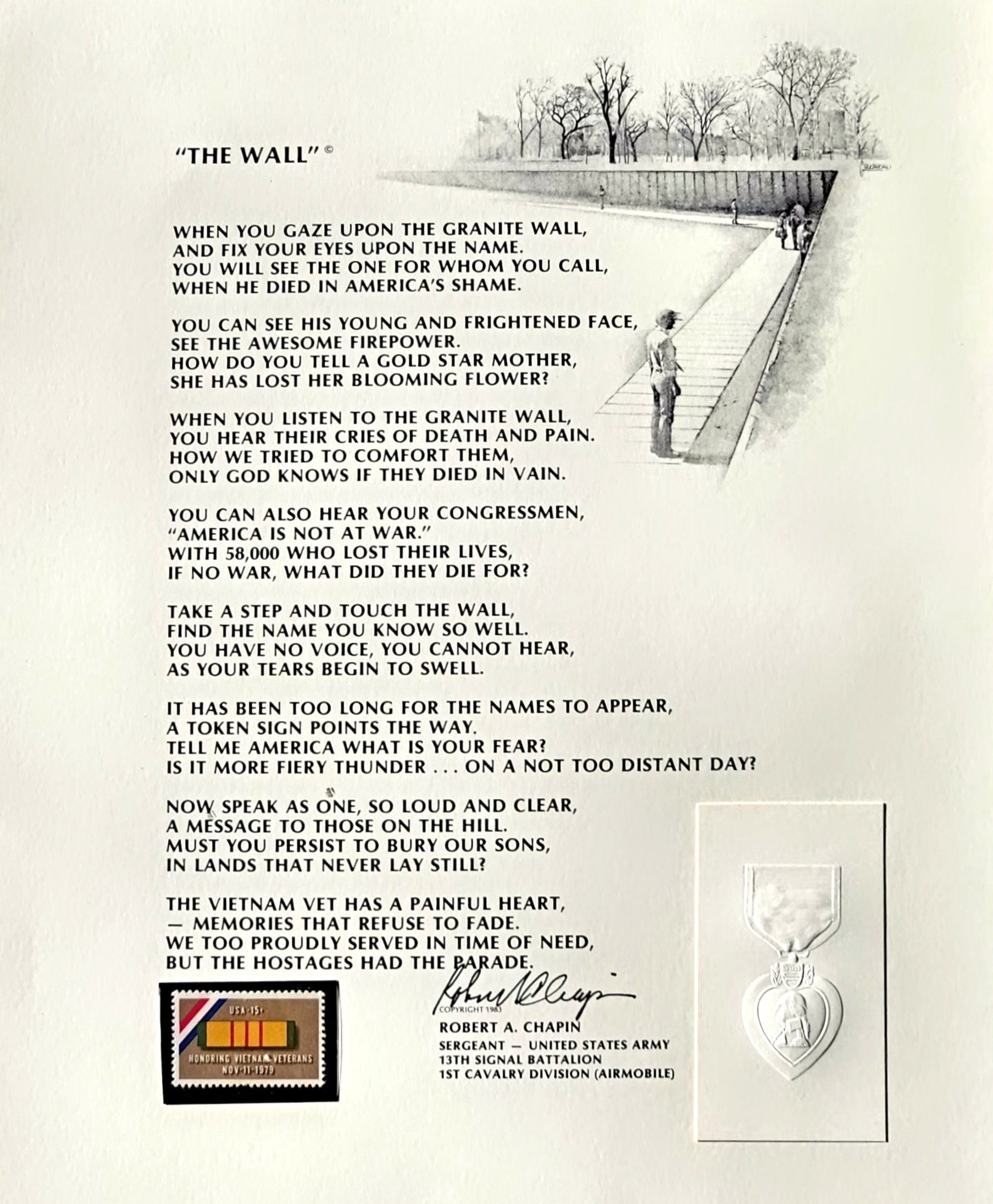Robert Chapin's poem with illustration_ signature and purple heart embossment